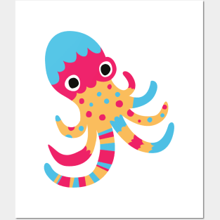 Cute Octopus Cartoon Multicolor Posters and Art